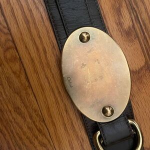 Chloé Black Leather Belt with Brass Oval Buckle. Vintage